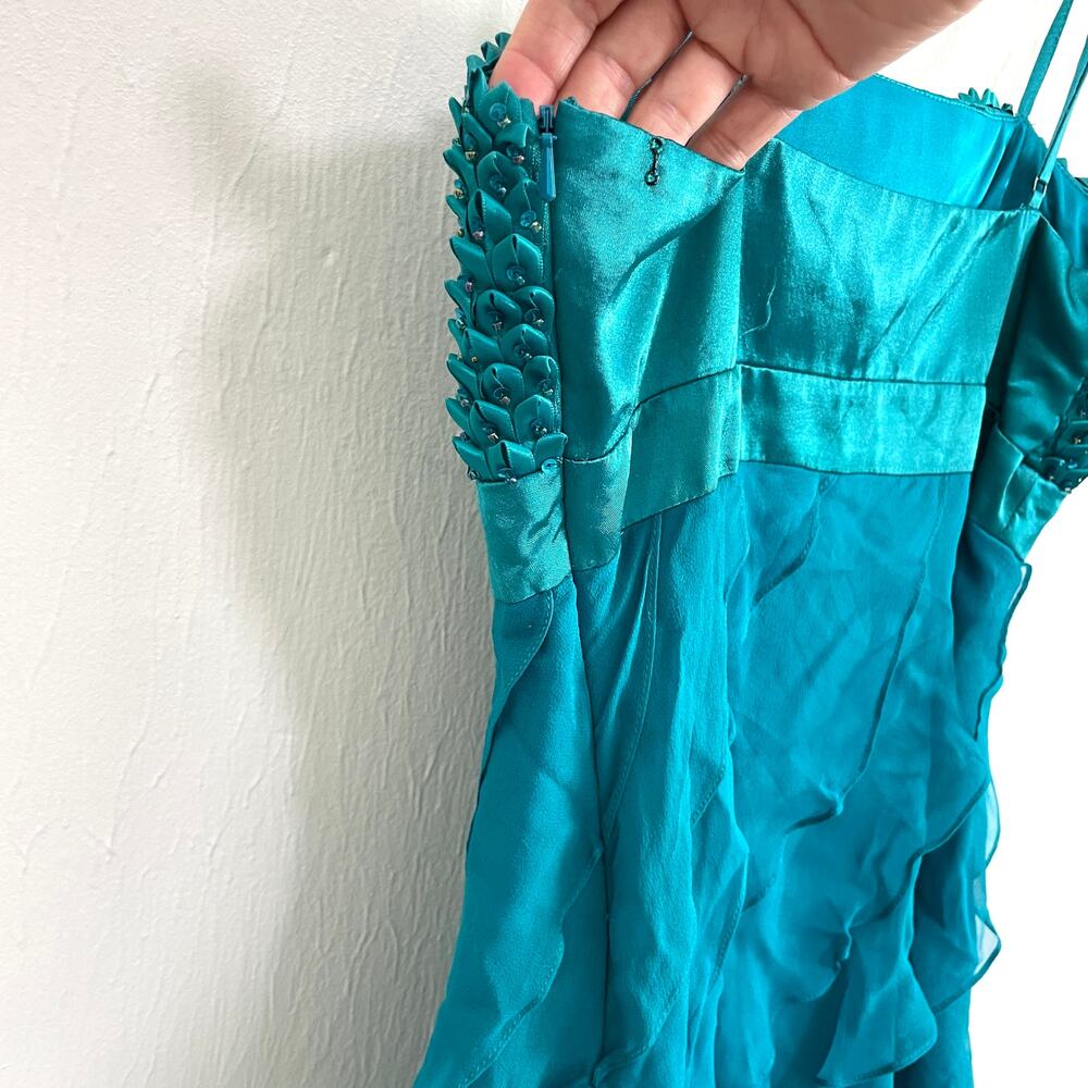VTG Sue Wong Nocturne Babydoll Silk Blend Evening Mini Dress 4 Teal Beaded Fairy - Picture 14 of 16